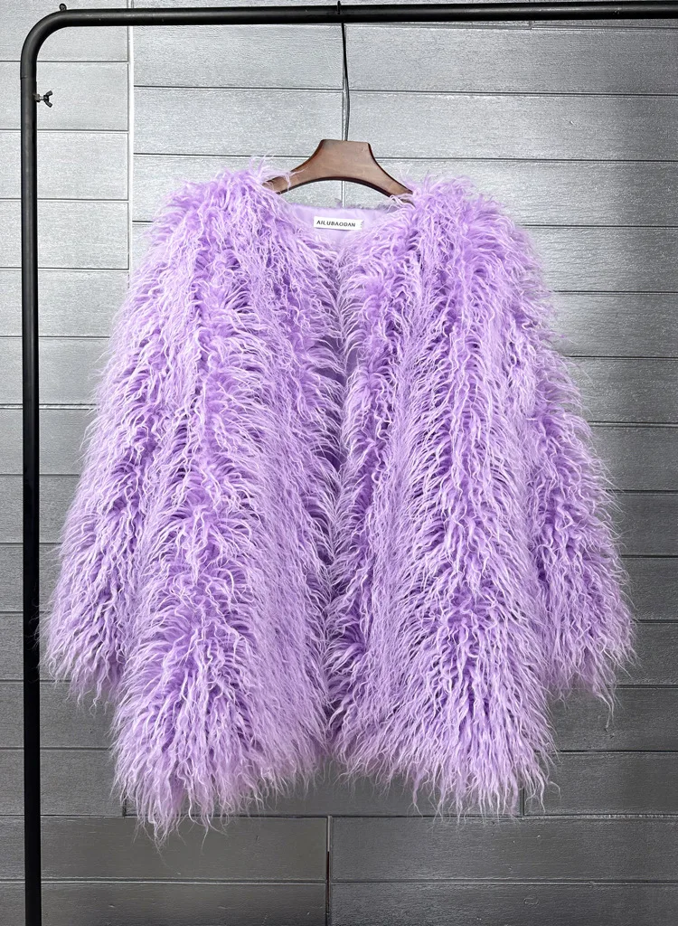 DEAT 2026 Winter Winter Fashion Imitation Fur Coat For Women Loose Solid Color O-neck Long Sleeve Warm Jacket Female 11A06488