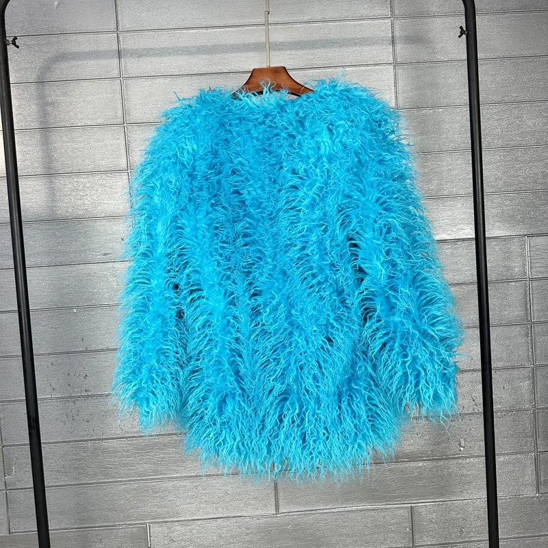 DEAT 2026 Winter Winter Fashion Imitation Fur Coat For Women Loose Solid Color O-neck Long Sleeve Warm Jacket Female 11A06488