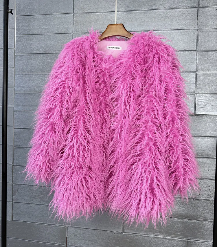 DEAT 2026 Winter Winter Fashion Imitation Fur Coat For Women Loose Solid Color O-neck Long Sleeve Warm Jacket Female 11A06488