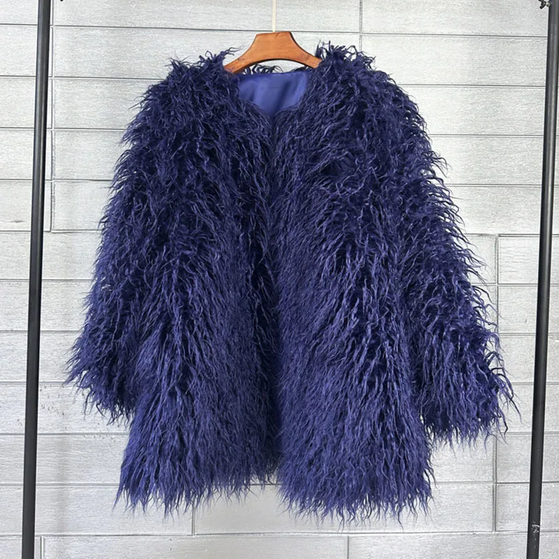DEAT 2026 Winter Winter Fashion Imitation Fur Coat For Women Loose Solid Color O-neck Long Sleeve Warm Jacket Female 11A06488