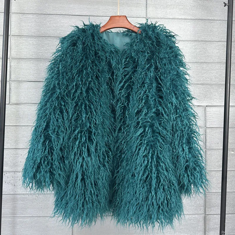 DEAT 2026 Winter Winter Fashion Imitation Fur Coat For Women Loose Solid Color O-neck Long Sleeve Warm Jacket Female 11A06488