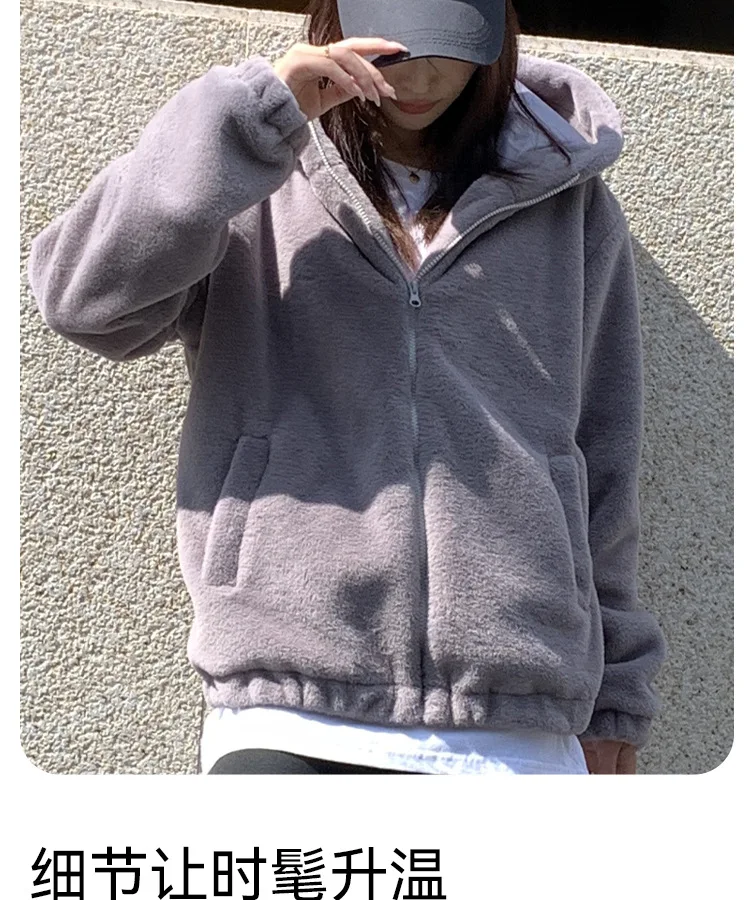 Casual Hooded Faux Rabbit Fur Coat for Women Autumn Winter 2026 Loose Fit Zipper Warm Jacket Female Soft Comfort Plush Jackets