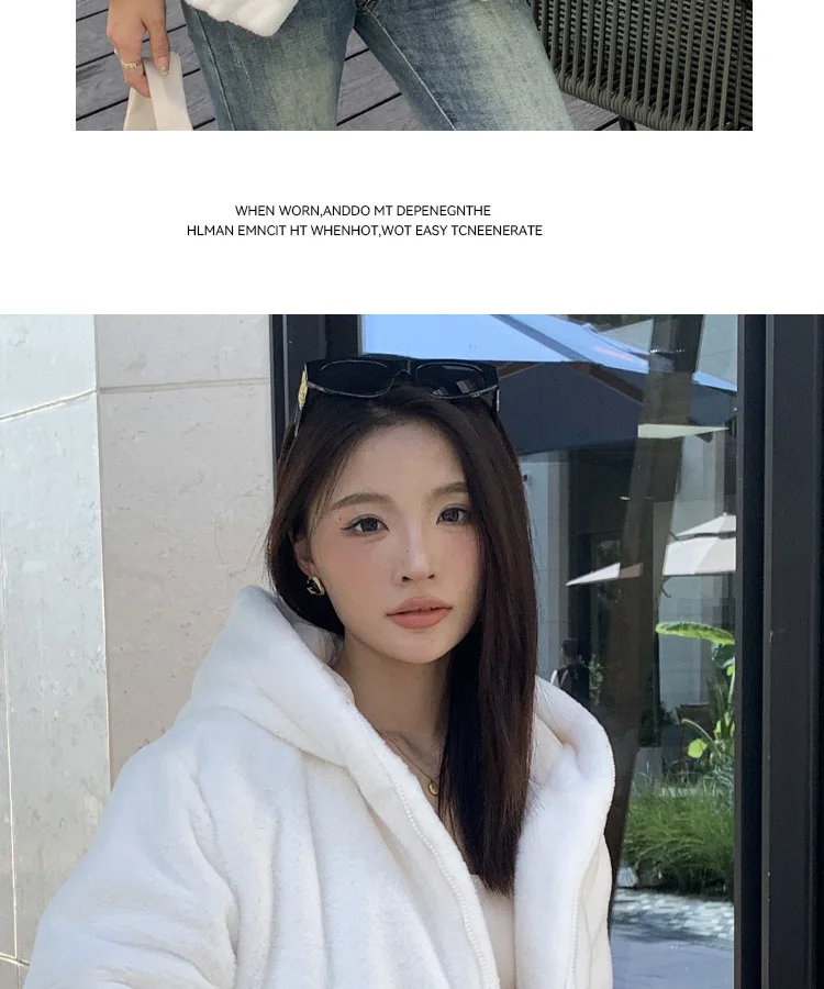 Casual Hooded Faux Rabbit Fur Coat for Women Autumn Winter 2026 Loose Fit Zipper Warm Jacket Female Soft Comfort Plush Jackets