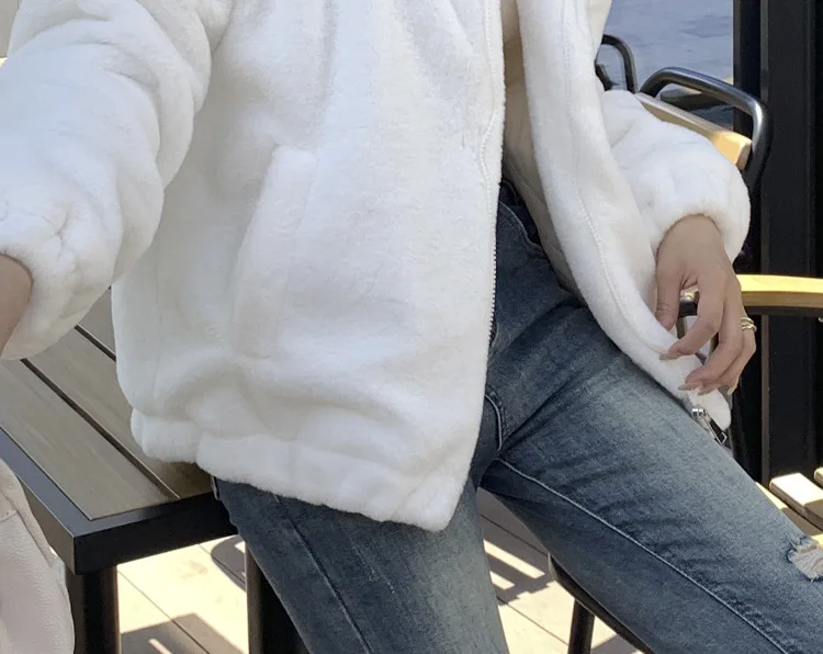 Casual Hooded Faux Rabbit Fur Coat for Women Autumn Winter 2026 Loose Fit Zipper Warm Jacket Female Soft Comfort Plush Jackets