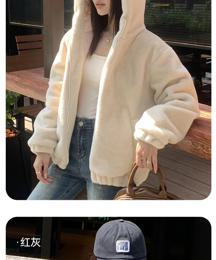 Casual Hooded Faux Rabbit Fur Coat for Women Autumn Winter 2026 Loose Fit Zipper Warm Jacket Female Soft Comfort Plush Jackets