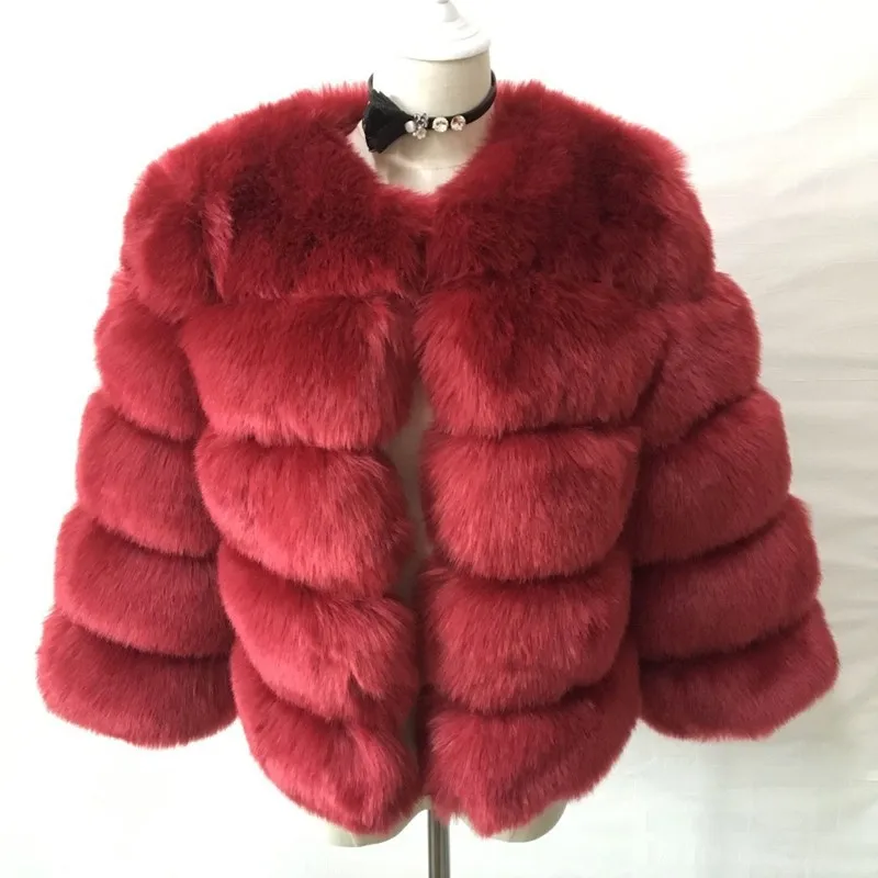 2025 Winter Women's Faux Fur Coar Plaid Solid Long Hair Artificial Fur Jacket For Female Comfortable Lady Faux Fox Fur Jacket