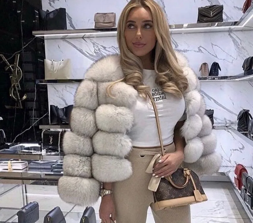 2025 Winter Women's Faux Fur Coar Plaid Solid Long Hair Artificial Fur Jacket For Female Comfortable Lady Faux Fox Fur Jacket