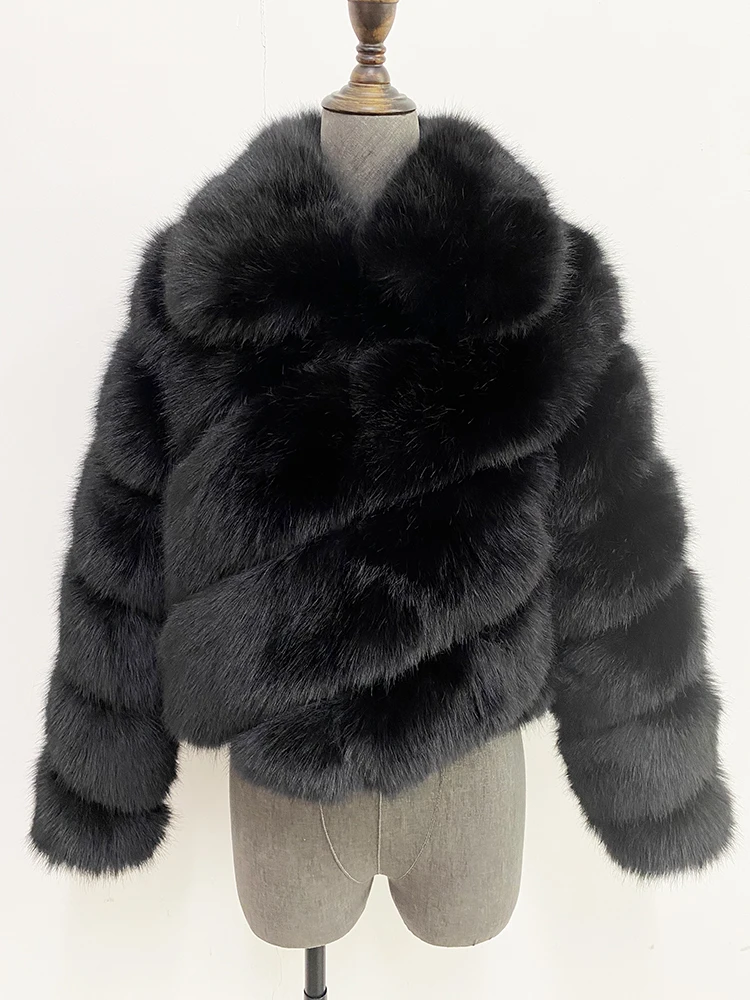 ZADORIN Luxury Irregular Splicing Lapel Short Faux Fur Jacket Women Long Sleeve Fluffy White Faux Fur Coat Women Winter Jackets