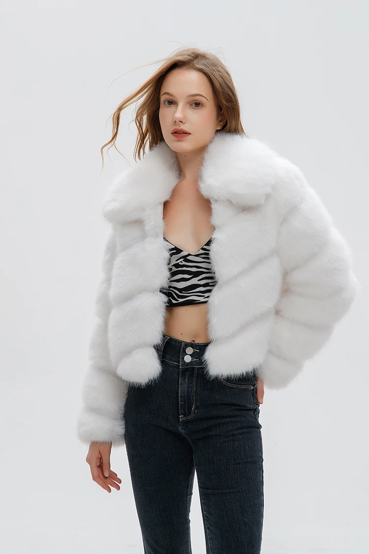 ZADORIN Luxury Irregular Splicing Lapel Short Faux Fur Jacket Women Long Sleeve Fluffy White Faux Fur Coat Women Winter Jackets