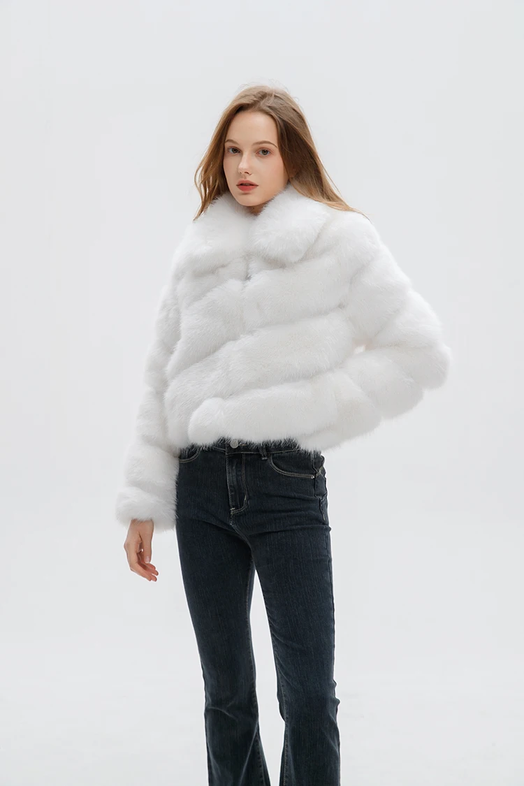 ZADORIN Luxury Irregular Splicing Lapel Short Faux Fur Jacket Women Long Sleeve Fluffy White Faux Fur Coat Women Winter Jackets