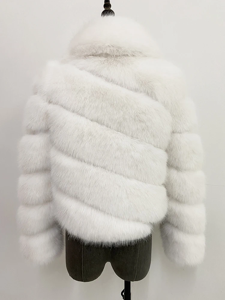 ZADORIN Luxury Irregular Splicing Lapel Short Faux Fur Jacket Women Long Sleeve Fluffy White Faux Fur Coat Women Winter Jackets
