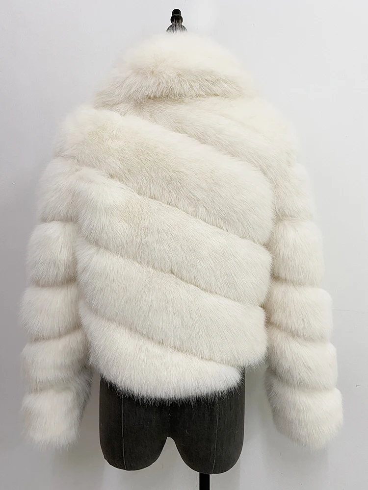 ZADORIN Luxury Irregular Splicing Lapel Short Faux Fur Jacket Women Long Sleeve Fluffy White Faux Fur Coat Women Winter Jackets