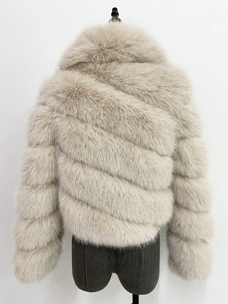 ZADORIN Luxury Irregular Splicing Lapel Short Faux Fur Jacket Women Long Sleeve Fluffy White Faux Fur Coat Women Winter Jackets