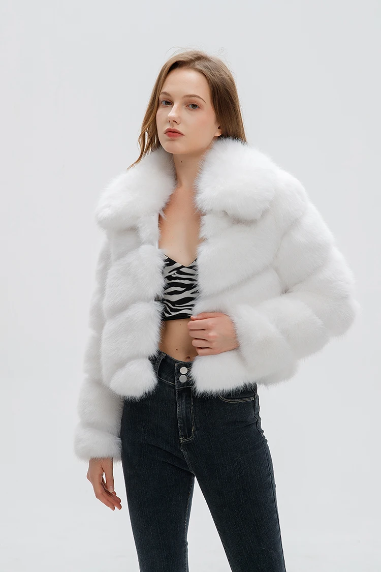 ZADORIN Luxury Irregular Splicing Lapel Short Faux Fur Jacket Women Long Sleeve Fluffy White Faux Fur Coat Women Winter Jackets