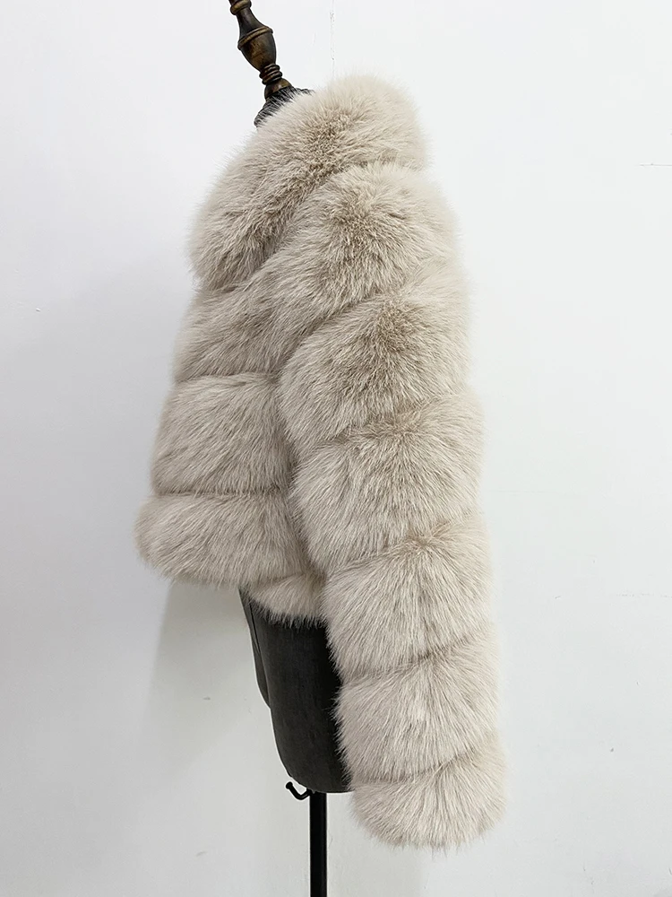 ZADORIN Luxury Irregular Splicing Lapel Short Faux Fur Jacket Women Long Sleeve Fluffy White Faux Fur Coat Women Winter Jackets