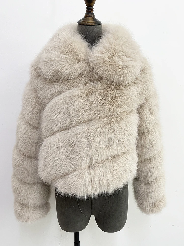 ZADORIN Luxury Irregular Splicing Lapel Short Faux Fur Jacket Women Long Sleeve Fluffy White Faux Fur Coat Women Winter Jackets