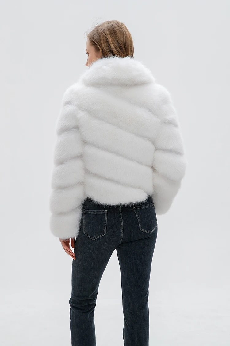 ZADORIN Luxury Irregular Splicing Lapel Short Faux Fur Jacket Women Long Sleeve Fluffy White Faux Fur Coat Women Winter Jackets