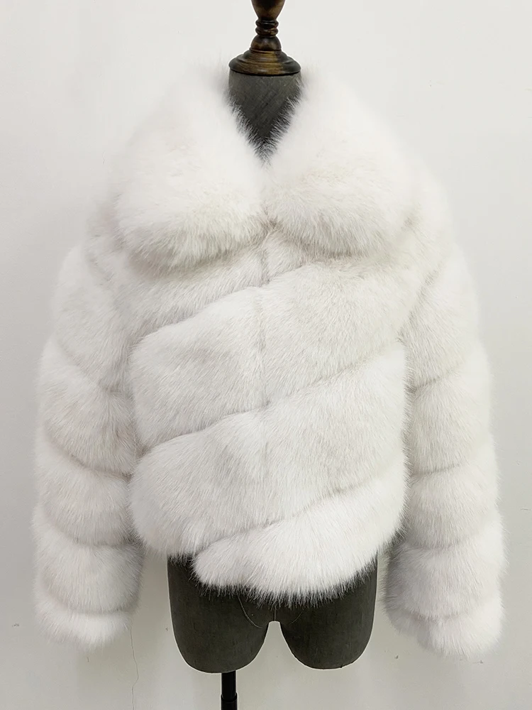 ZADORIN Luxury Irregular Splicing Lapel Short Faux Fur Jacket Women Long Sleeve Fluffy White Faux Fur Coat Women Winter Jackets