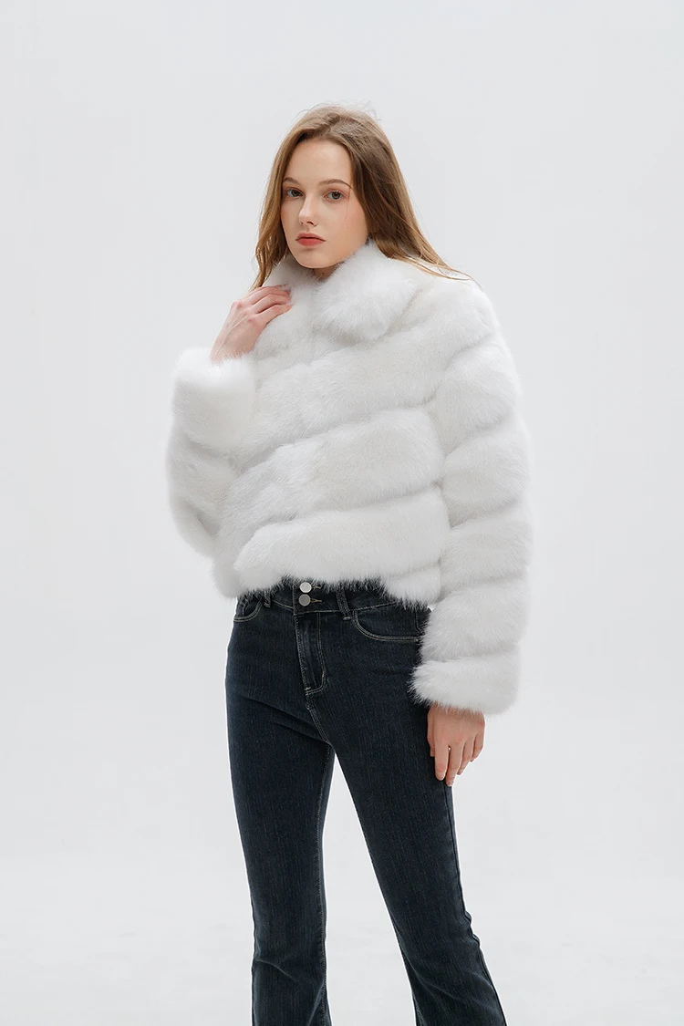 ZADORIN Luxury Irregular Splicing Lapel Short Faux Fur Jacket Women Long Sleeve Fluffy White Faux Fur Coat Women Winter Jackets