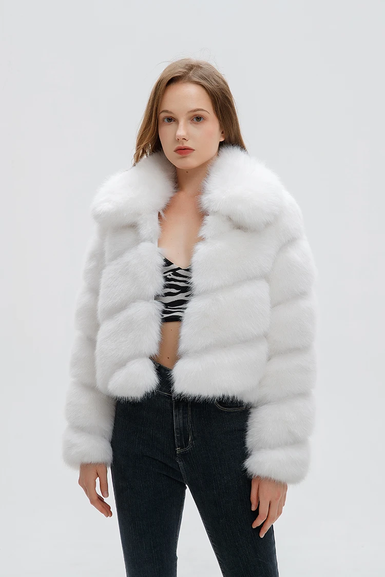 ZADORIN Luxury Irregular Splicing Lapel Short Faux Fur Jacket Women Long Sleeve Fluffy White Faux Fur Coat Women Winter Jackets