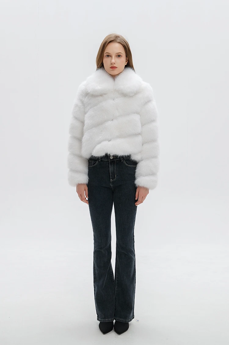 ZADORIN Luxury Irregular Splicing Lapel Short Faux Fur Jacket Women Long Sleeve Fluffy White Faux Fur Coat Women Winter Jackets