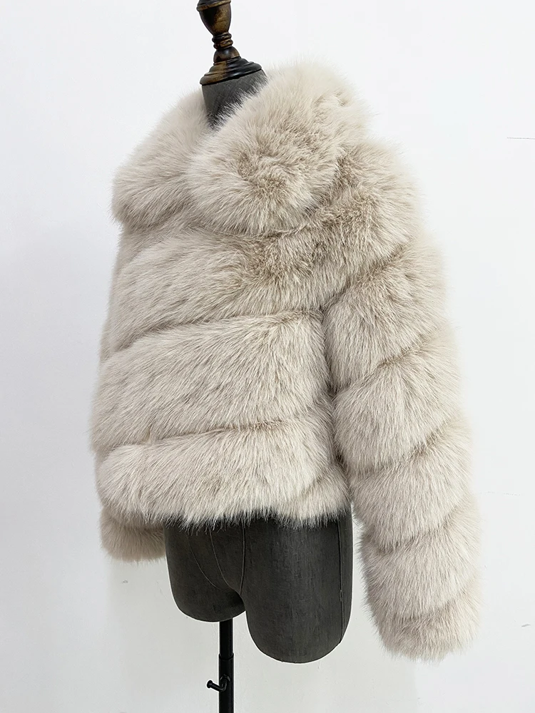 ZADORIN Luxury Irregular Splicing Lapel Short Faux Fur Jacket Women Long Sleeve Fluffy White Faux Fur Coat Women Winter Jackets