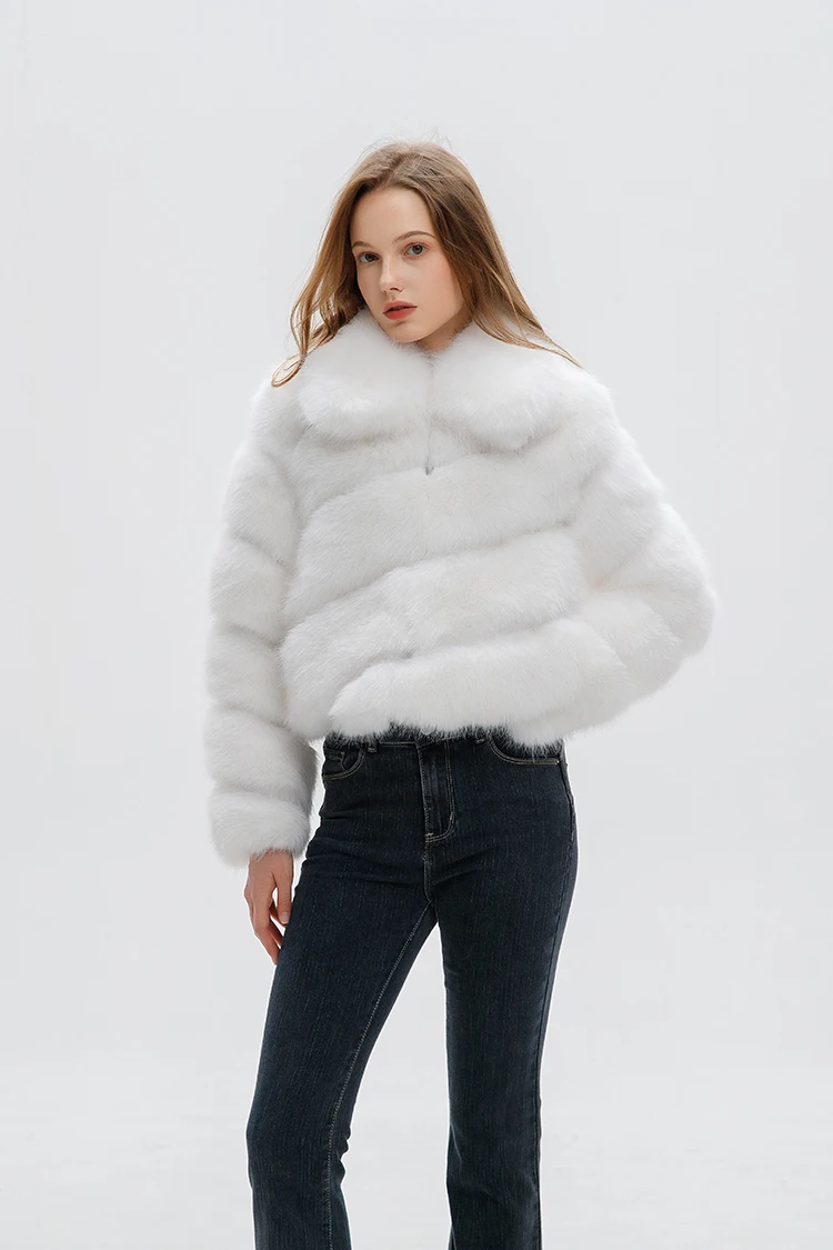 ZADORIN Luxury Irregular Splicing Lapel Short Faux Fur Jacket Women Long Sleeve Fluffy White Faux Fur Coat Women Winter Jackets