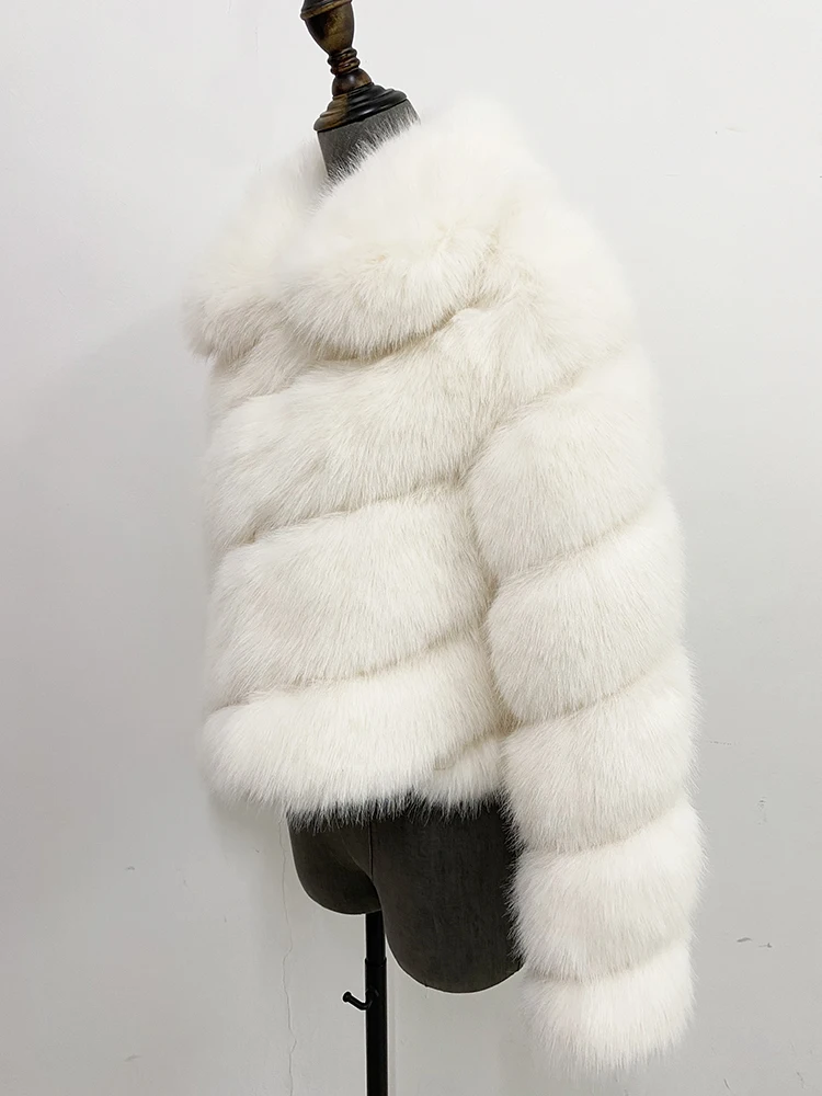 ZADORIN Luxury Irregular Splicing Lapel Short Faux Fur Jacket Women Long Sleeve Fluffy White Faux Fur Coat Women Winter Jackets