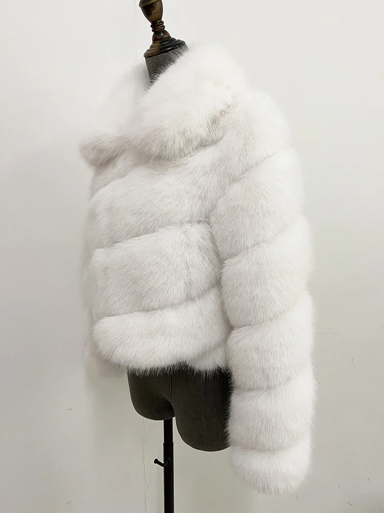 ZADORIN Luxury Irregular Splicing Lapel Short Faux Fur Jacket Women Long Sleeve Fluffy White Faux Fur Coat Women Winter Jackets