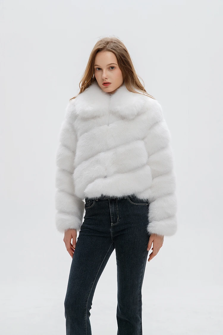 ZADORIN Luxury Irregular Splicing Lapel Short Faux Fur Jacket Women Long Sleeve Fluffy White Faux Fur Coat Women Winter Jackets