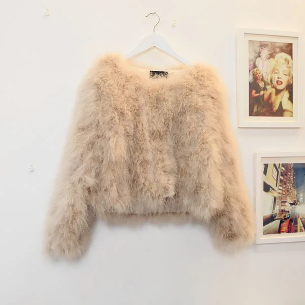 Harppihop 13 colors fashion sexy Ostrich wool turkey fur women coat feather short plus size jacket winter festival long sleeve