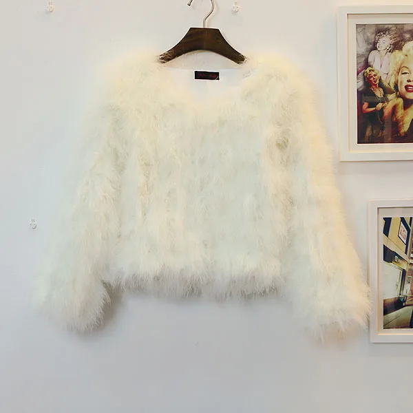 Harppihop 13 colors fashion sexy Ostrich wool turkey fur women coat feather short plus size jacket winter festival long sleeve