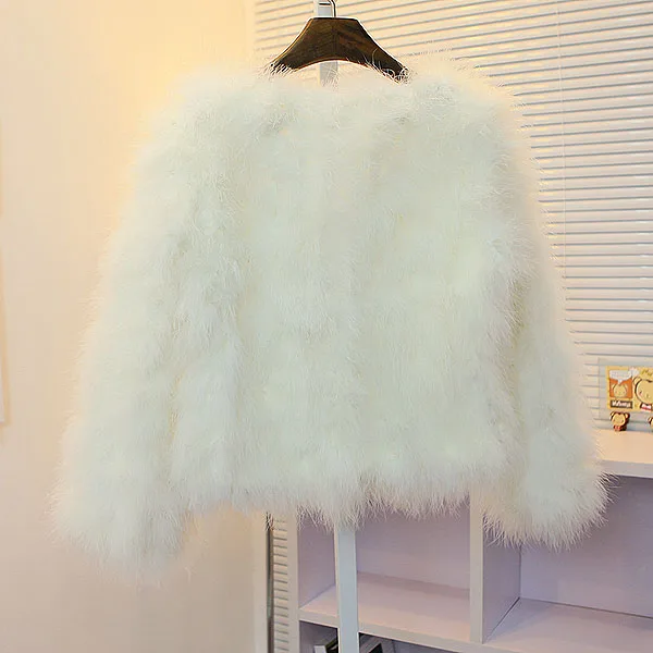 Harppihop 13 colors fashion sexy Ostrich wool turkey fur women coat feather short plus size jacket winter festival long sleeve