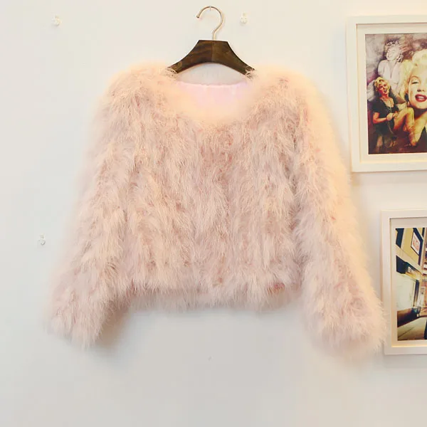 Harppihop 13 colors fashion sexy Ostrich wool turkey fur women coat feather short plus size jacket winter festival long sleeve