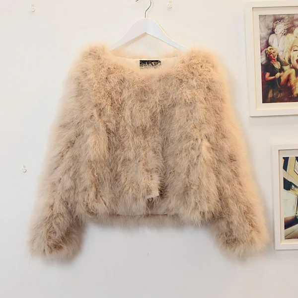 Harppihop 13 colors fashion sexy Ostrich wool turkey fur women coat feather short plus size jacket winter festival long sleeve