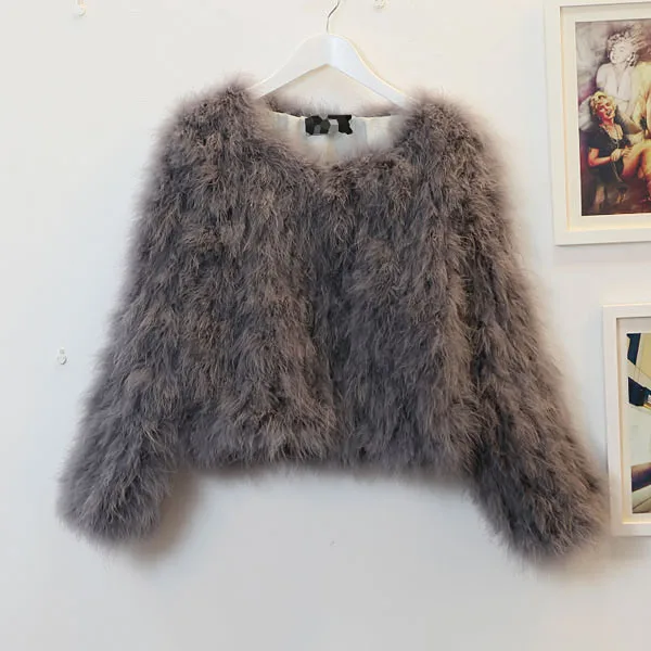 Harppihop 13 colors fashion sexy Ostrich wool turkey fur women coat feather short plus size jacket winter festival long sleeve