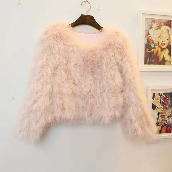 Harppihop 13 colors fashion sexy Ostrich wool turkey fur women coat feather short plus size jacket winter festival long sleeve