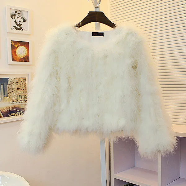 Harppihop 13 colors fashion sexy Ostrich wool turkey fur women coat feather short plus size jacket winter festival long sleeve