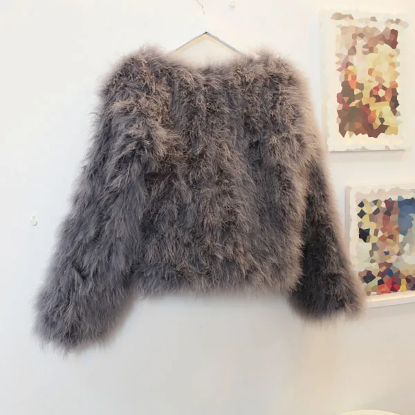 Harppihop 13 colors fashion sexy Ostrich wool turkey fur women coat feather short plus size jacket winter festival long sleeve