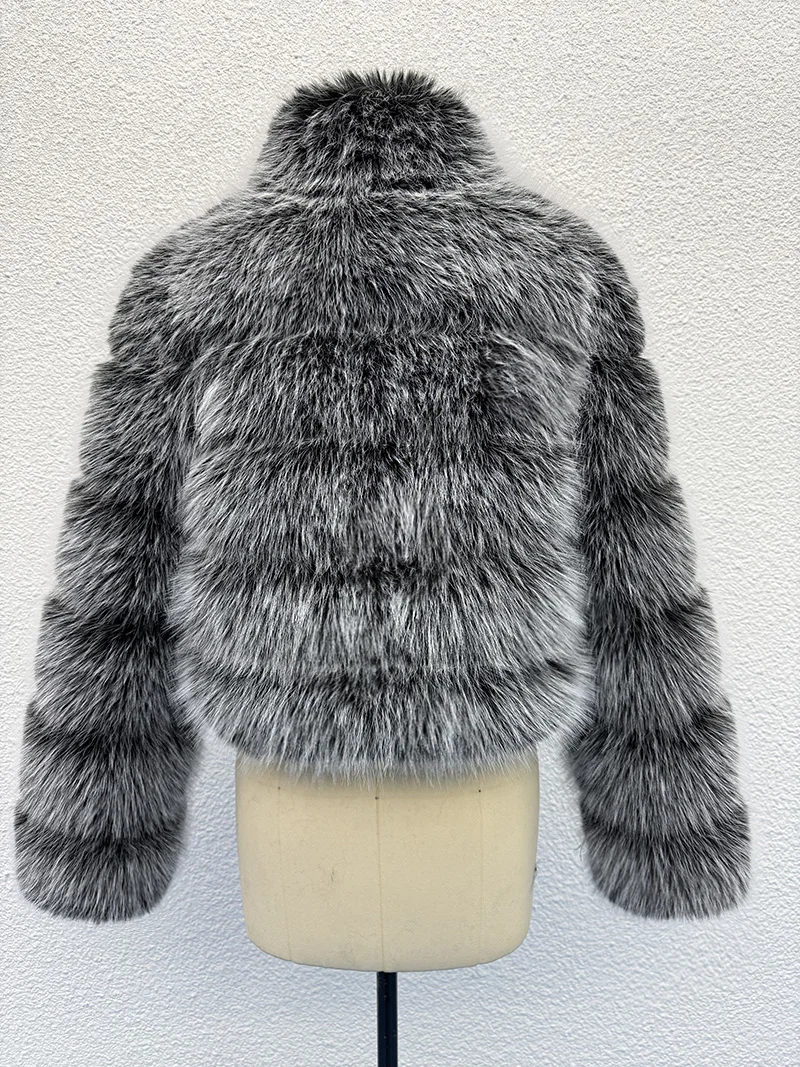 ZADORIN Elegant Stand Collar Long Sleeve Fluffy Faux Fur Coat Woman Clothing Thicken Faux Fur Jackets Winter Coats for Woman Top