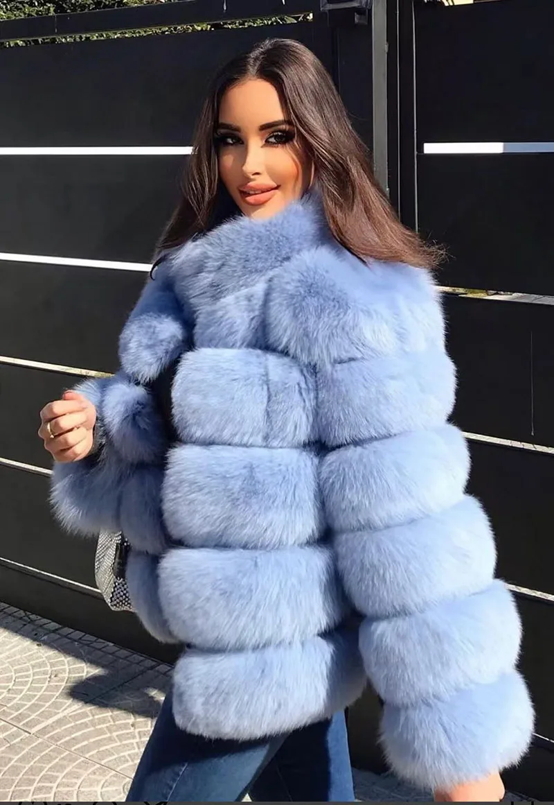 ZADORIN Elegant Stand Collar Long Sleeve Fluffy Faux Fur Coat Woman Clothing Thicken Faux Fur Jackets Winter Coats for Woman Top