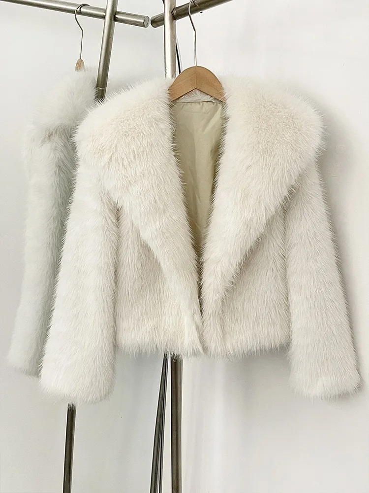DEAT Winter 2026 Fashion Faux Fox Fur Coat For Women Elegant High-end Solid Color Short Warm Loose Jackets Female 11C580