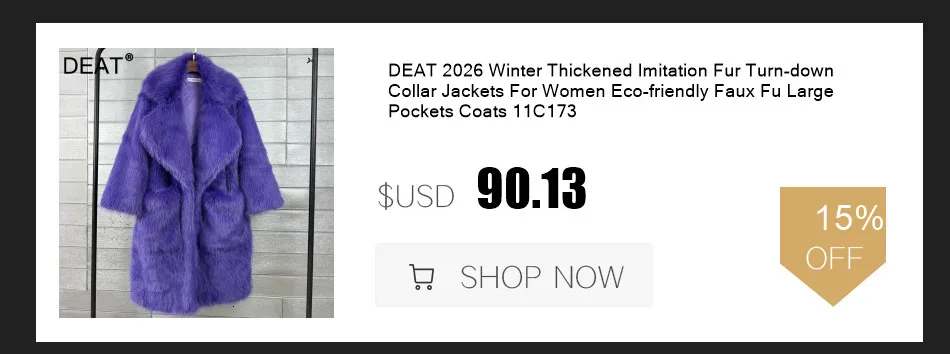 DEAT Winter 2026 Fashion Faux Fox Fur Coat For Women Elegant High-end Solid Color Short Warm Loose Jackets Female 11C580