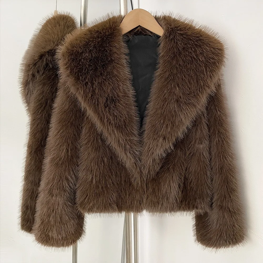 DEAT Winter 2026 Fashion Faux Fox Fur Coat For Women Elegant High-end Solid Color Short Warm Loose Jackets Female 11C580