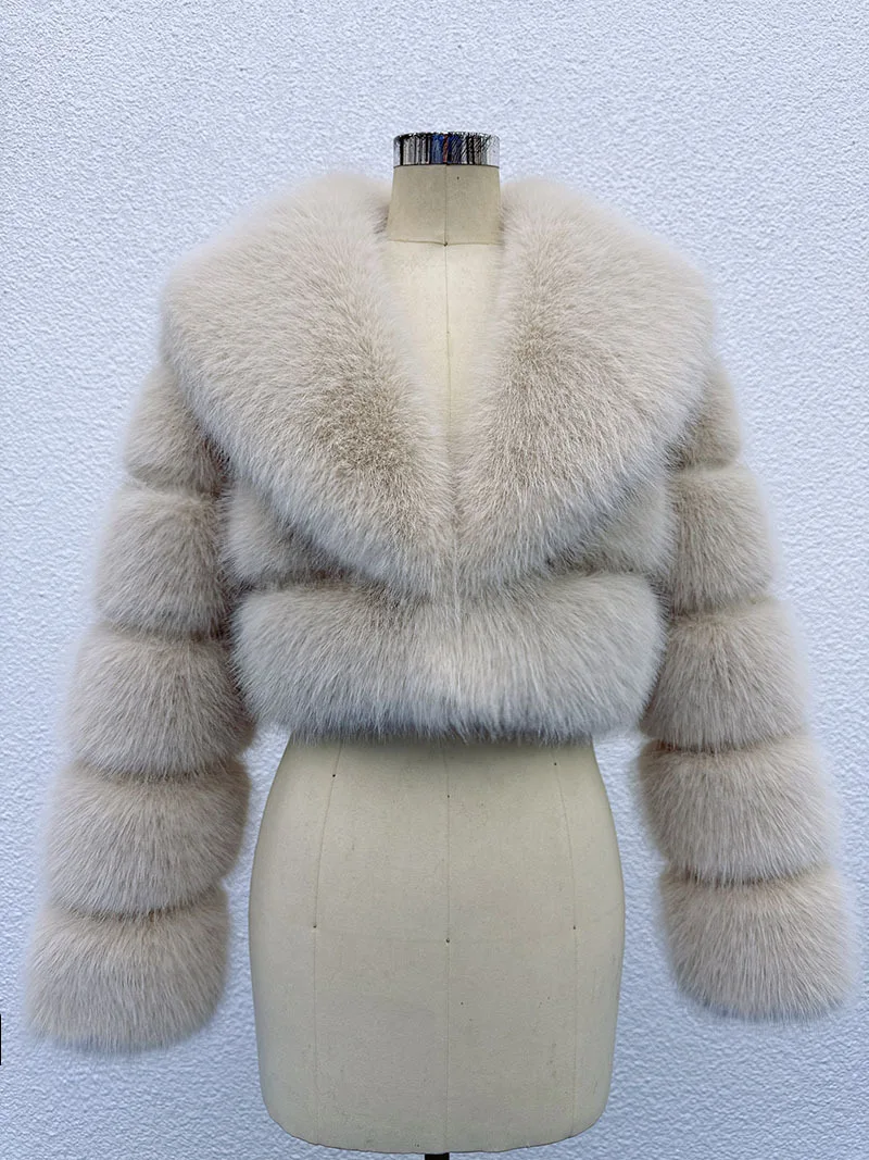 DEAT 2026 Winter Fashion Faux Fur Coat For Women Eco-friendly Fox Fur Short Style Large Fur Collar High Waist Jacks 11C688