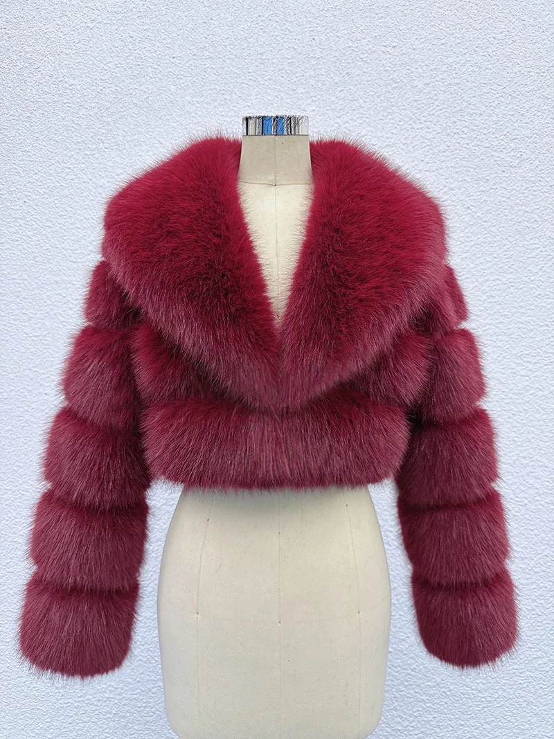 DEAT 2026 Winter Fashion Faux Fur Coat For Women Eco-friendly Fox Fur Short Style Large Fur Collar High Waist Jacks 11C688