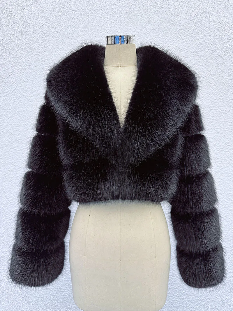 DEAT 2026 Winter Fashion Faux Fur Coat For Women Eco-friendly Fox Fur Short Style Large Fur Collar High Waist Jacks 11C688