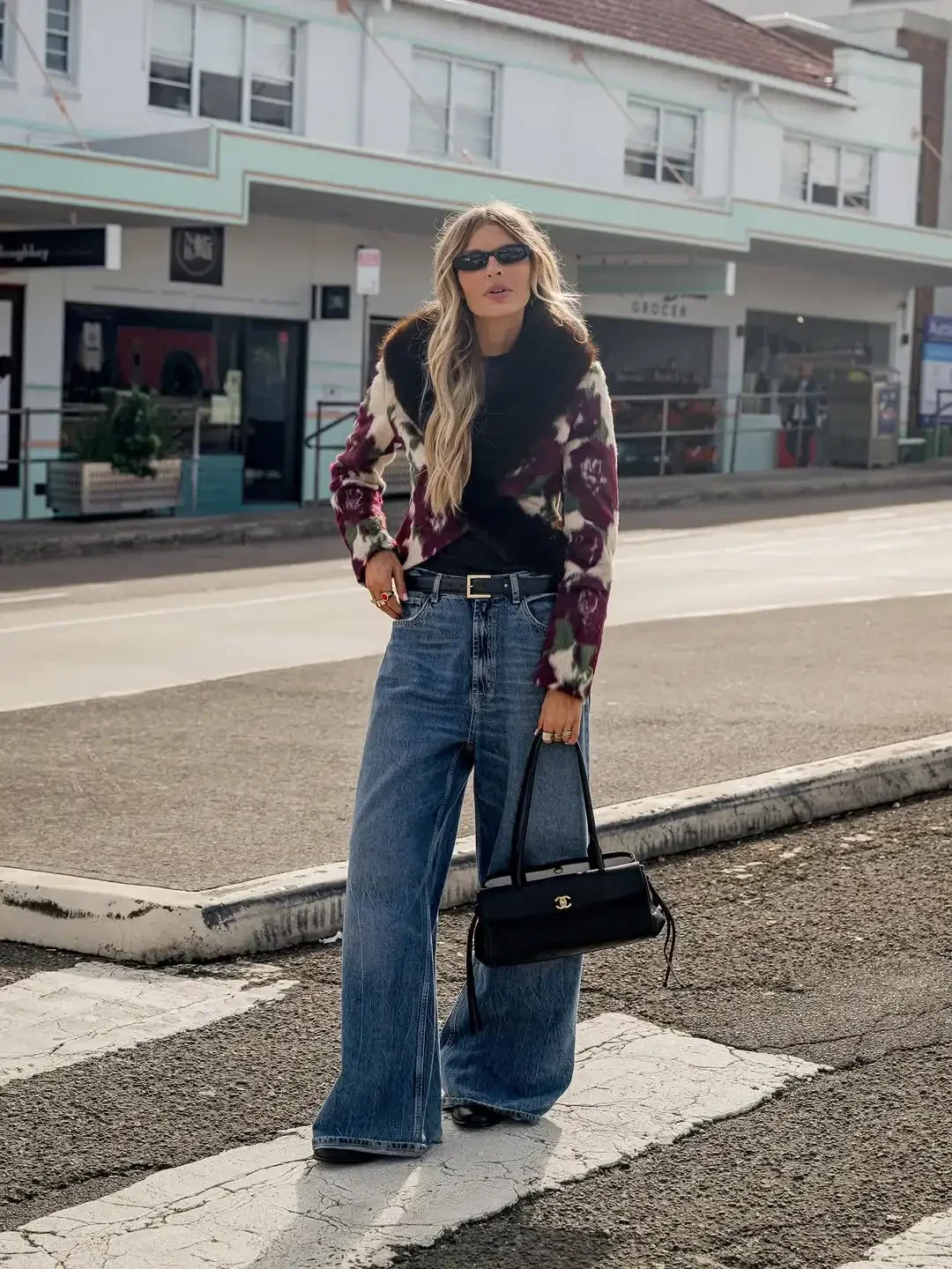 Ivory Floral Print Faux Fur Collar Button Pocket Jackets Edgy Long Sleeve Cuff Outerwear 2026 Autumn Street Vintage Party Coats