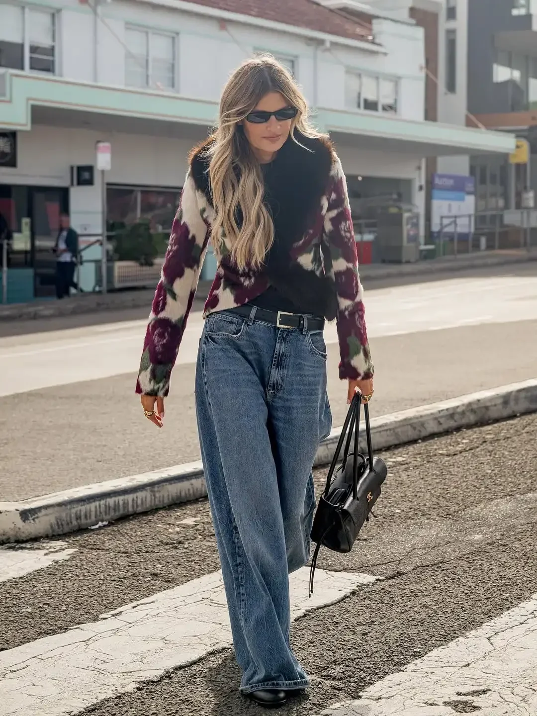 Ivory Floral Print Faux Fur Collar Button Pocket Jackets Edgy Long Sleeve Cuff Outerwear 2026 Autumn Street Vintage Party Coats