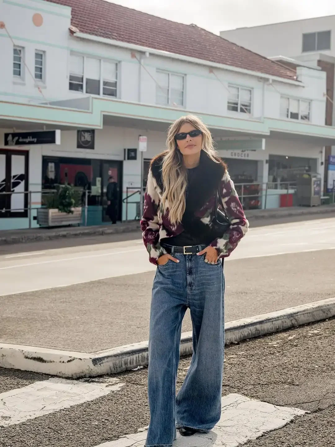 Ivory Floral Print Faux Fur Collar Button Pocket Jackets Edgy Long Sleeve Cuff Outerwear 2026 Autumn Street Vintage Party Coats